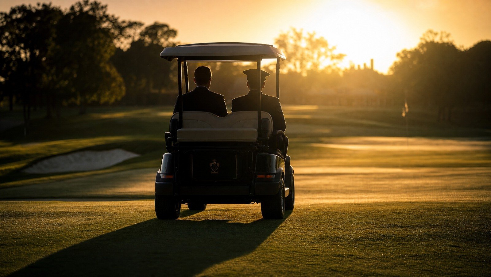 Golf cart at sunset